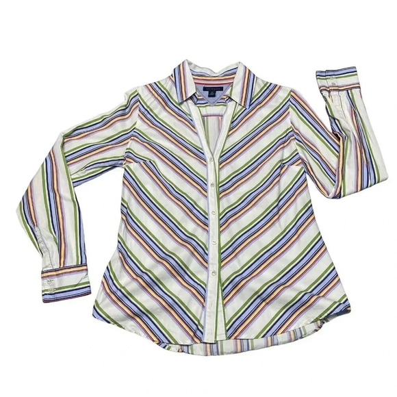 Tommy Hilfiger Women's Button Down Top Size Small Rainbow Striped Long Sleeve - Picture 1 of 16